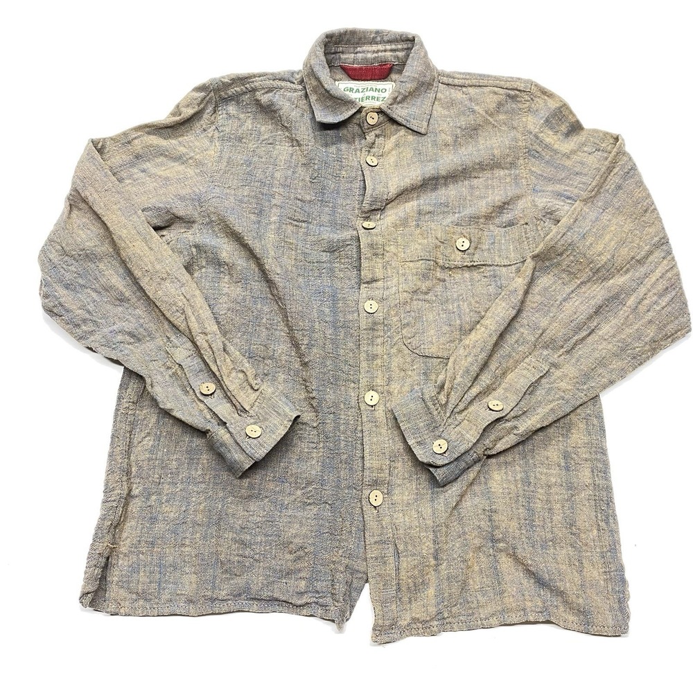 Graziano Gutierrez Oaxaca Pedal Loom Cotton Work Shirt Small Portland Heathered